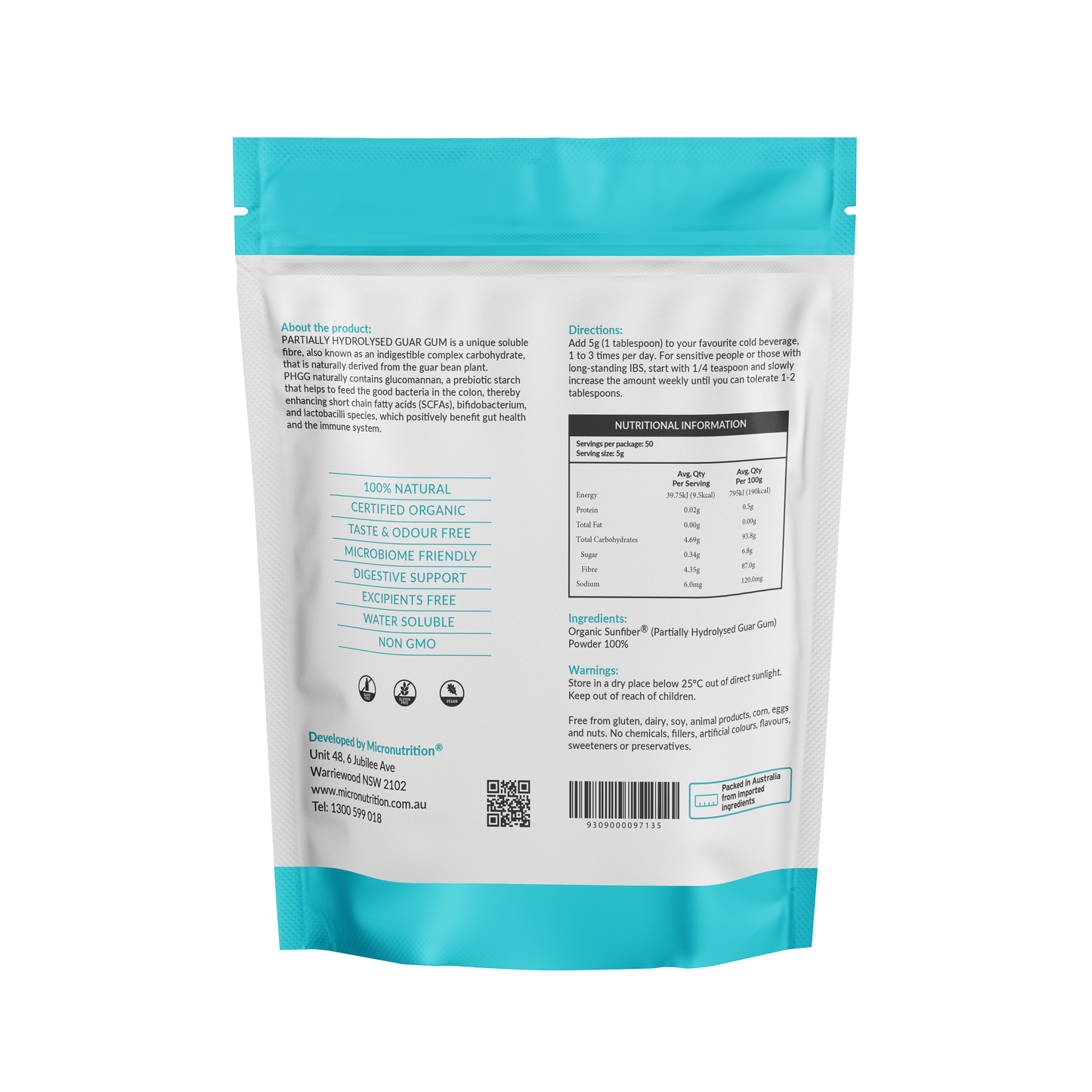 Organic Sunfiber® PHGG (Partially Hydrolysed Guar Gum) - 250g